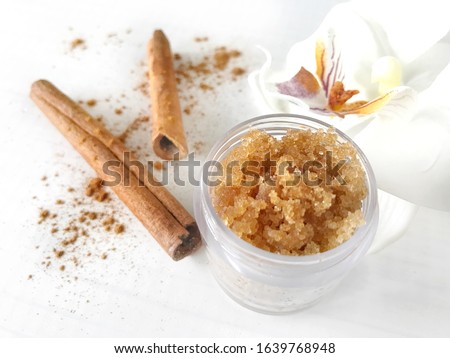 Homemade brown sugar, coconut oil and cinnamon scrub