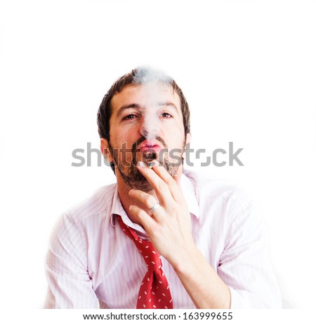 Dissapointed businessman smoking