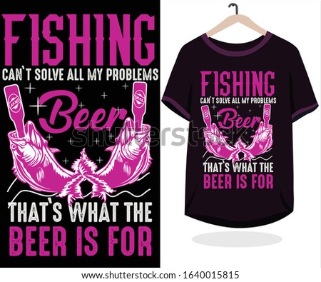 fishing and beer t-shirt design vector with t-shirt mockup vector