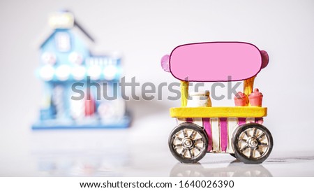 Street food cart with blue beach shop on a white background                      
