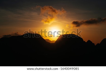 Sunrise at Samet nangshe viewpoint the new unseen tourism, Phang nga bay national park, Thailand, South East Asia
