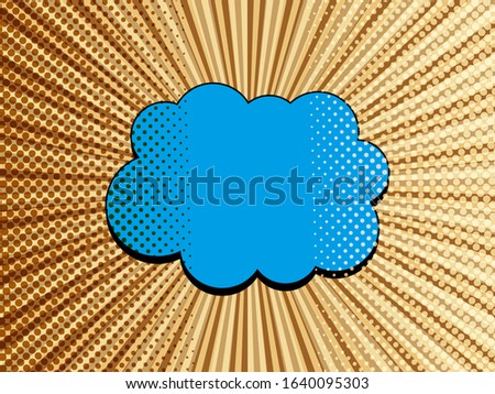 Comic burst template with blank blue speech bubble brown radial and halftone effects. Vector illustration