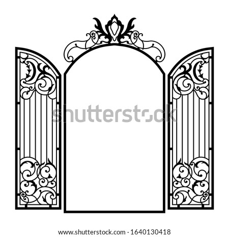 Open Forged Ornate Gate. Vector illustration.