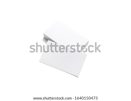 Blank white business cards. Mockup for branding identity. Template for graphic designers portfolios. Isolated with clipping path.