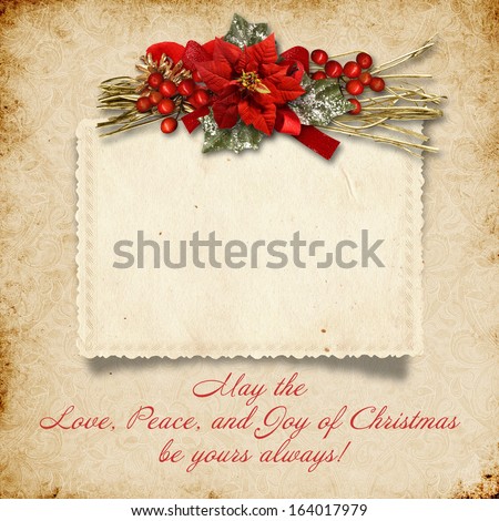 Christmas vintage background with card and wishes