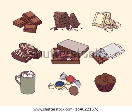 various kind of Chocolate food. hand drawn style vector design illustrations. 