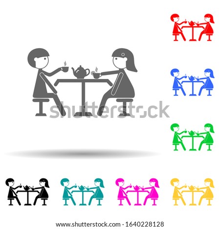 couple in love with a cup of tea multi color style icon. Simple glyph, flat vector of family icons for ui and ux, website or mobile application