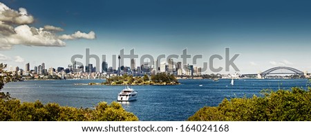 Sydney harbor and downtown buildings in Sydney, Australia.