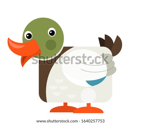 Cartoon funny duck isolated on white background - illustration for children