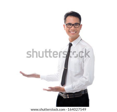 Young business man presenting something 