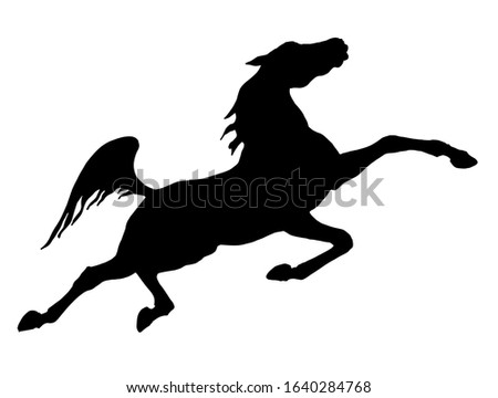 horse, black silhouette on white background, isolated monochrome image