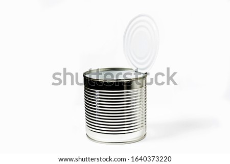 Empty tin can close up on a white background
