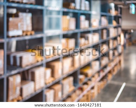 Warehouse shelf storage Product Logistic Blur background Import export dropship Business 