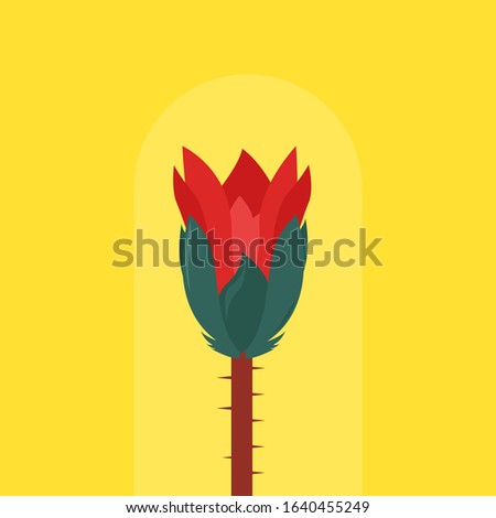 thorny red flower stalk with yellow background