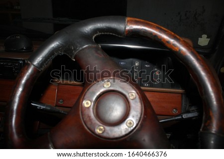 The interior of a classic deer steering wheel
