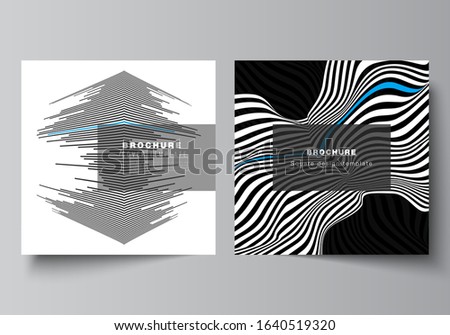 The minimal vector illustration of editable layout of two square format covers design templates for brochure, flyer, magazine. Abstract big data visualization concept backgrounds with lines and cubes.