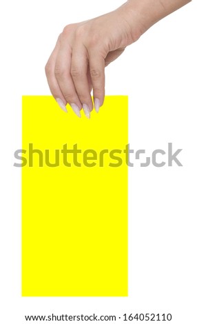yellow blank in a hand isolated on white