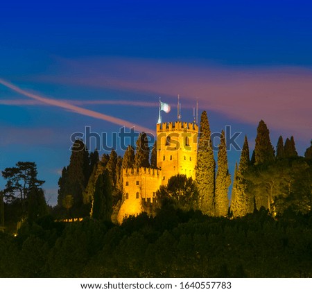 castle of Conegliano at night, after sunset scene. Italy