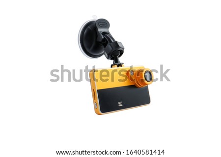 Yellow dash cam recorder isolated on a white background 