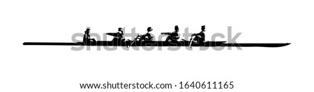 Rowing, team water sport. Isolated vector silhouette, ink drawing Royalty-Free Stock Photo #1640611165