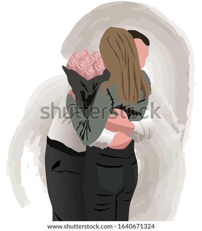 Man giving rose flowers to his girlfriend. Date love story idea. Valentines day vector