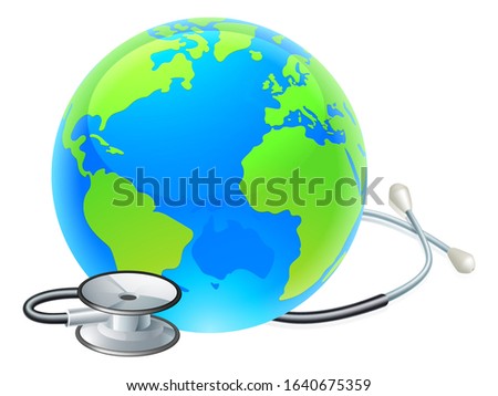 Conceptual illustration of the earth with a stethoscope wrapped around it.