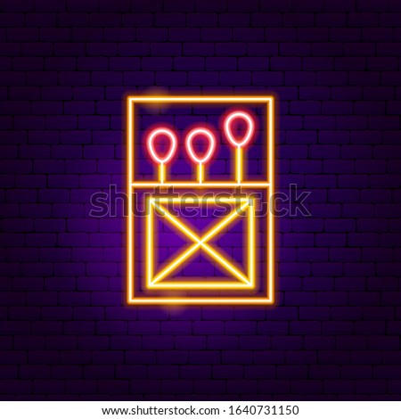 Lucifer Match Box Neon Sign. Vector Illustration of Fire Promotion.