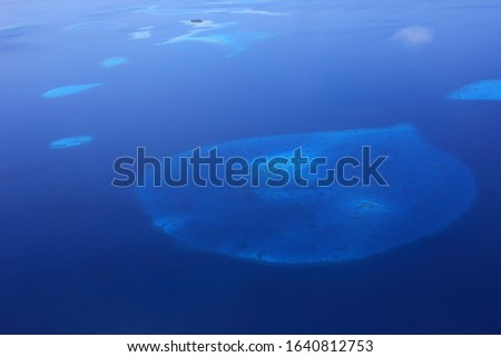 Aerial view of tropical coral reefs in the Maldives 