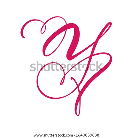 Vector Vintage floral monogram letter Y. Calligraphy element heart logo Valentine card flourish frame. Hand drawn Love sign for page decoration and design illustration.