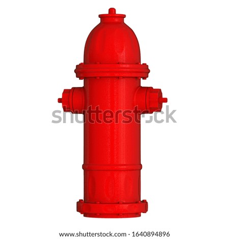 Red fire hydrant on a white background. Isolate. 3D rendering of excellent quality in high resolution. It can be enlarged and used as a background or texture.