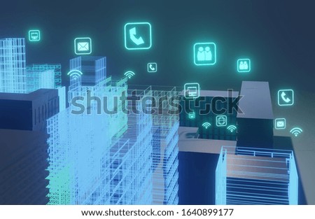 5G network digital icon with building.3D Rendering
