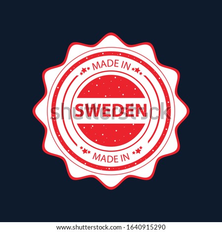 Made in Sweden red stamp on black background