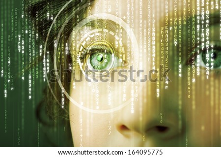 Modern cyber woman with matrix eye concept
