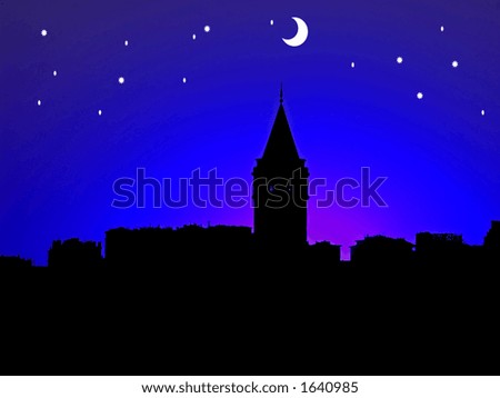 Night sky with Istanbul scenery and Galata tower in the background