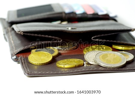 Open wallet with euro coins cash
