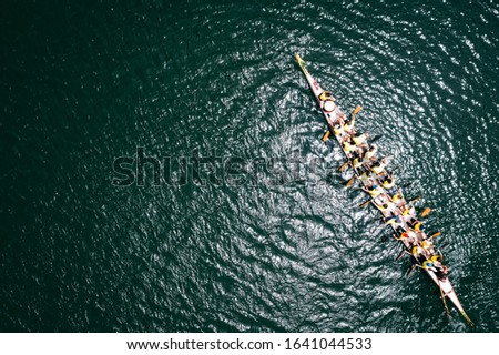 Dragon boat from above. Overhead view