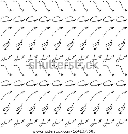 Seamless monochrome background with hand-drawn arrows. Black and white vector illustration.
