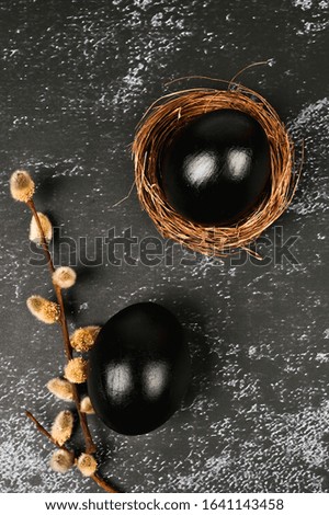 Dark eggs on a flat lay. Black easter concept. Black eggs. Easter for black people.