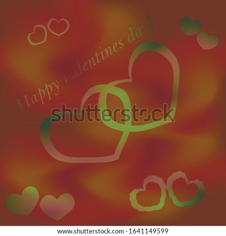 Valentine's Day seamless pattern in gradient pink, green and red colors. Colourfull print, wallpaper or backdrop with repeating elements in the form of hearts and phrase Happy Valentines Day