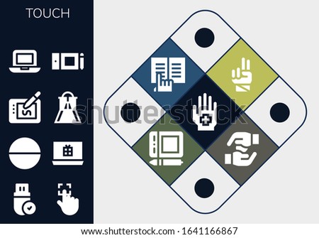 touch icon set. 13 filled touch icons.  Simple modern icons such as: Hand, Pendrive, Touch, Tablet, Laptop, Drawing tablet, Slider, Graphic tablet, Ebook, Hands