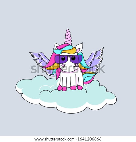 Cartoon unicorn on cloud - vector