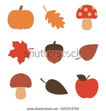 Flat design icons autumn fall mushrooms, leaves, acorn, pumpkin and apple
