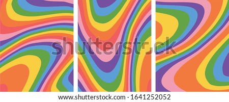 Retro Groovy rainbow background template set,vector