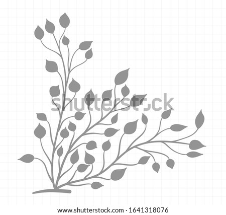 Silhouette of a Branch with leaves in a gray tone on a notebook sheet in vintage style