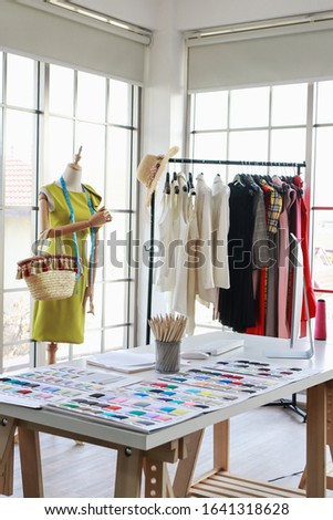 Working space of fashion designer, dressmaker or tailor.dressmaking ,fashion design background.