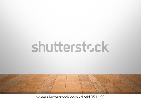 Wood table top on white background. Used for product placement or montage.