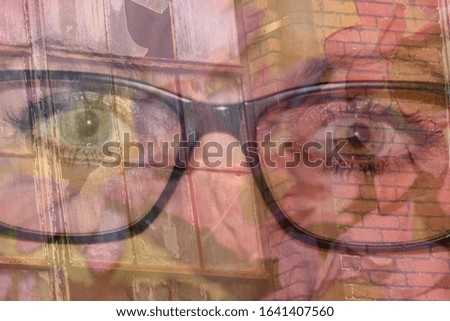 Composite Eyes Roses Grunge Window Close Up Black Glasses