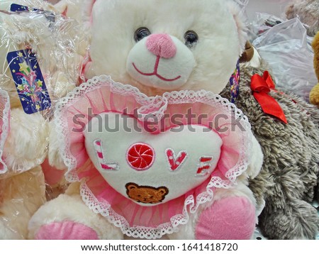 Bear cub for Valentine's day. Soft toy as a gift.