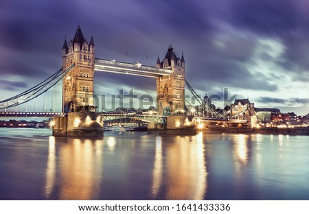 London tower bridge at night at river bank