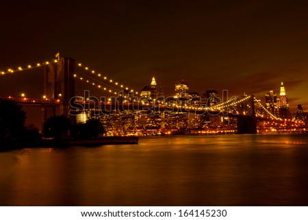 Brooklyn Bridge and Manhattan at night, New York
